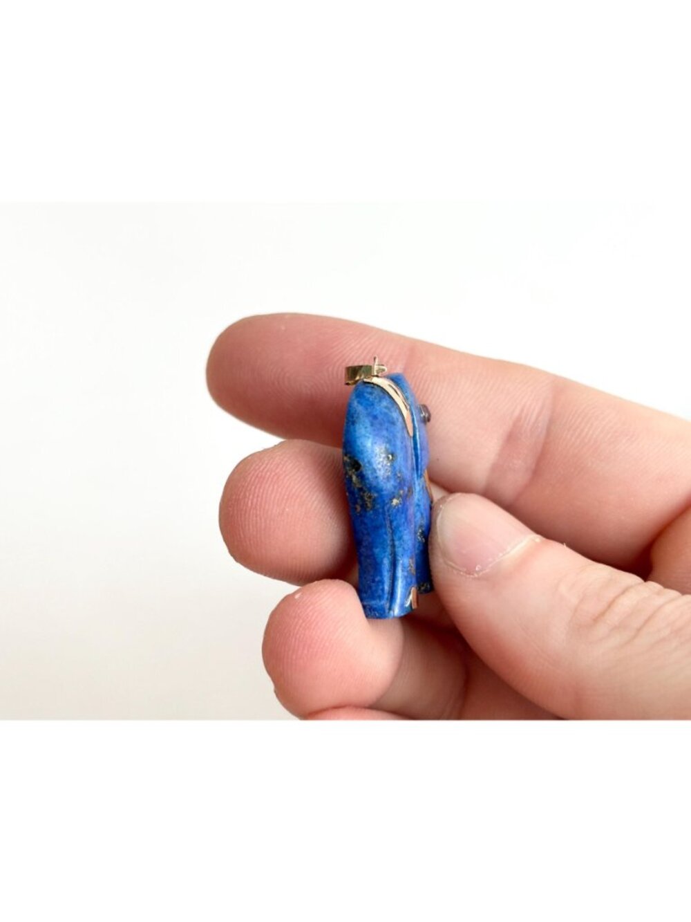 Lapis Lazuli Lucky Elephant Gold Overlay Sterling Silver 925 Vintage Pendant - Picture 8 of 9
